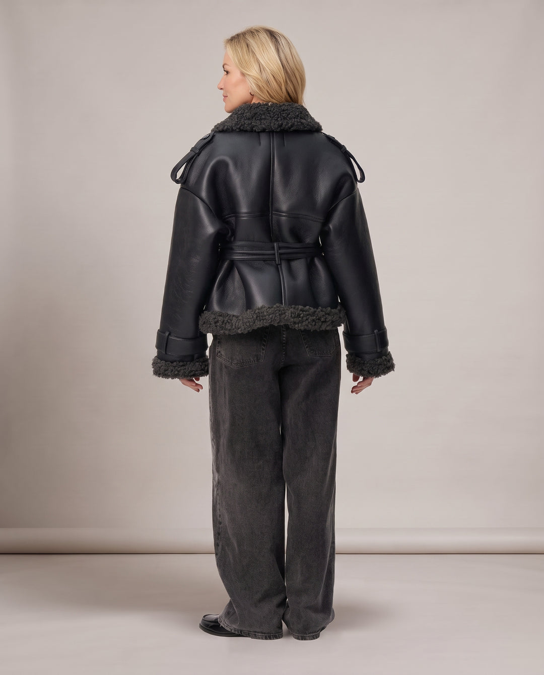 Black Faux Shearling Aviator Jacket