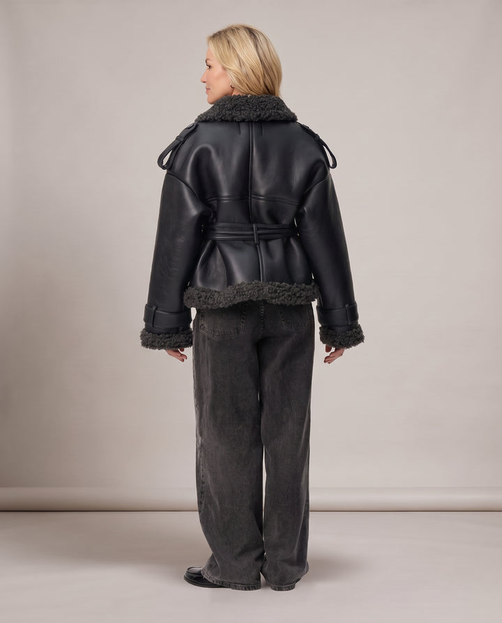 Black Faux Shearling Aviator Jacket