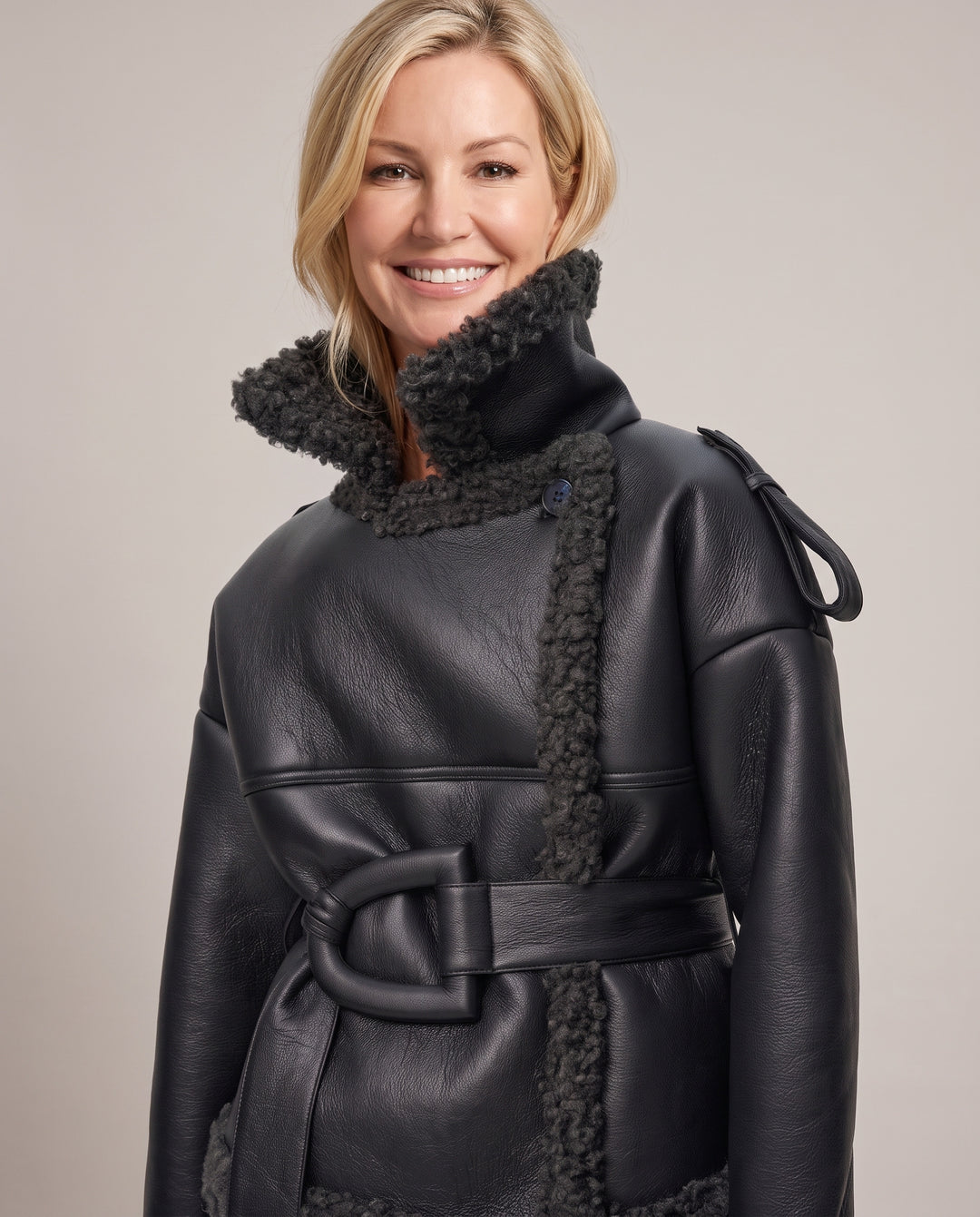 Black Faux Shearling Aviator Jacket