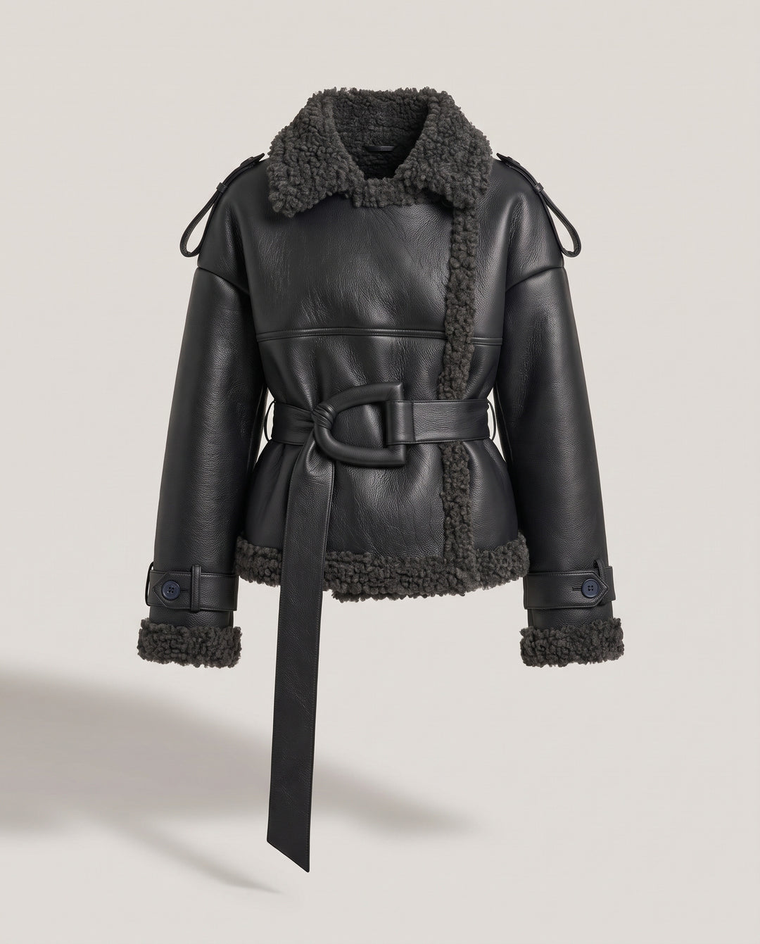Black Faux Shearling Aviator Jacket