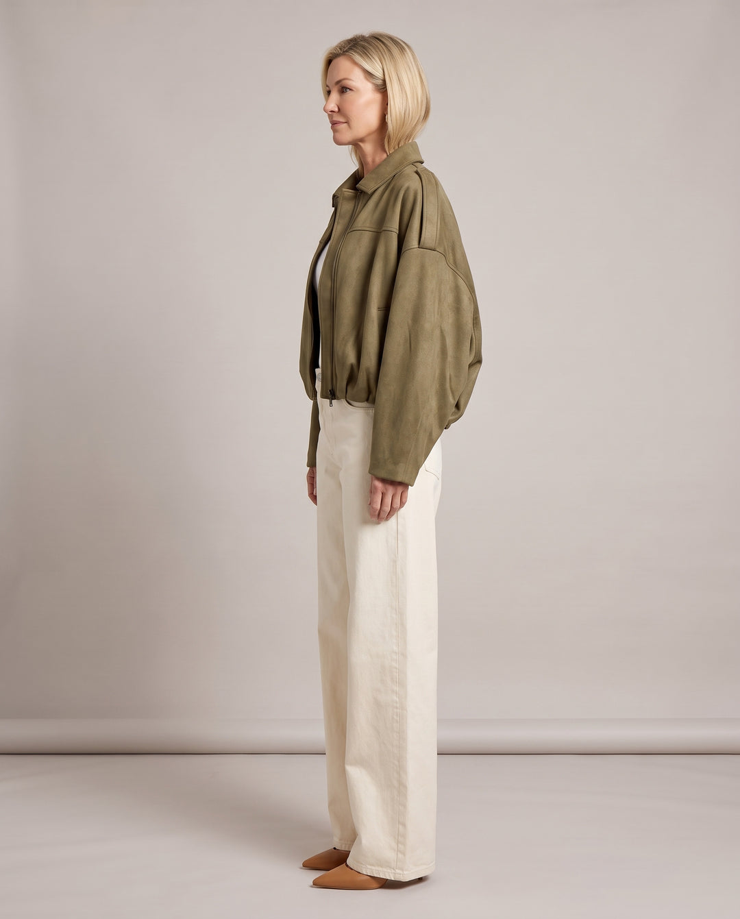 Faux Suede Oversized Cropped Bomber Jacket