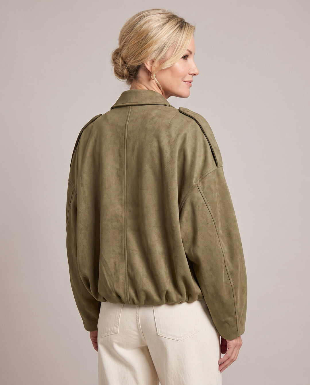 Faux Suede Oversized Cropped Bomber Jacket