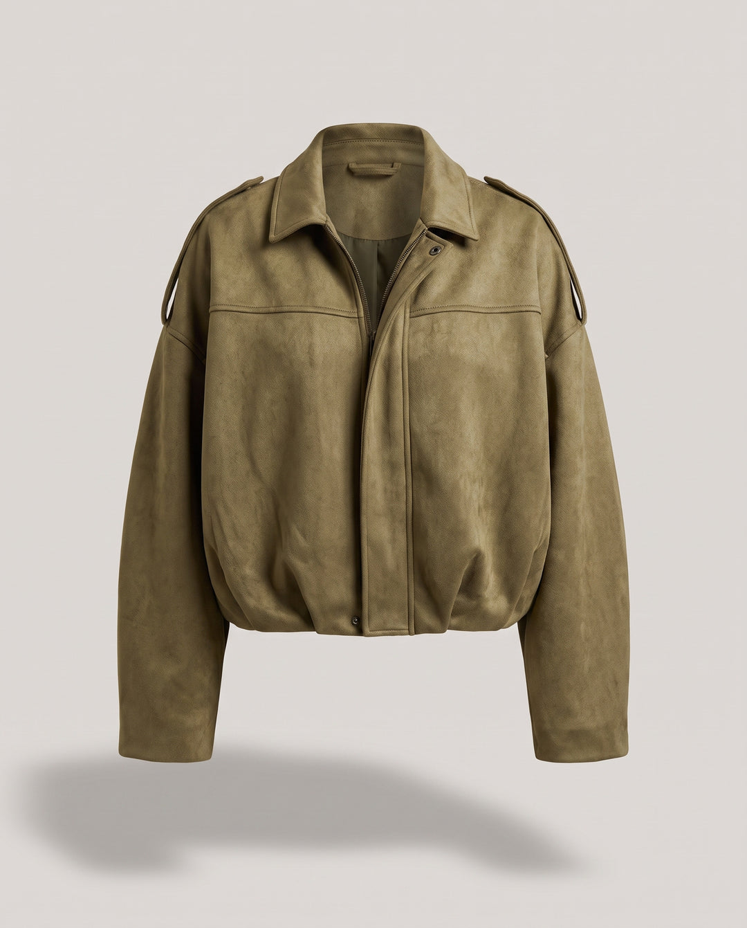 Faux Suede Oversized Cropped Bomber Jacket