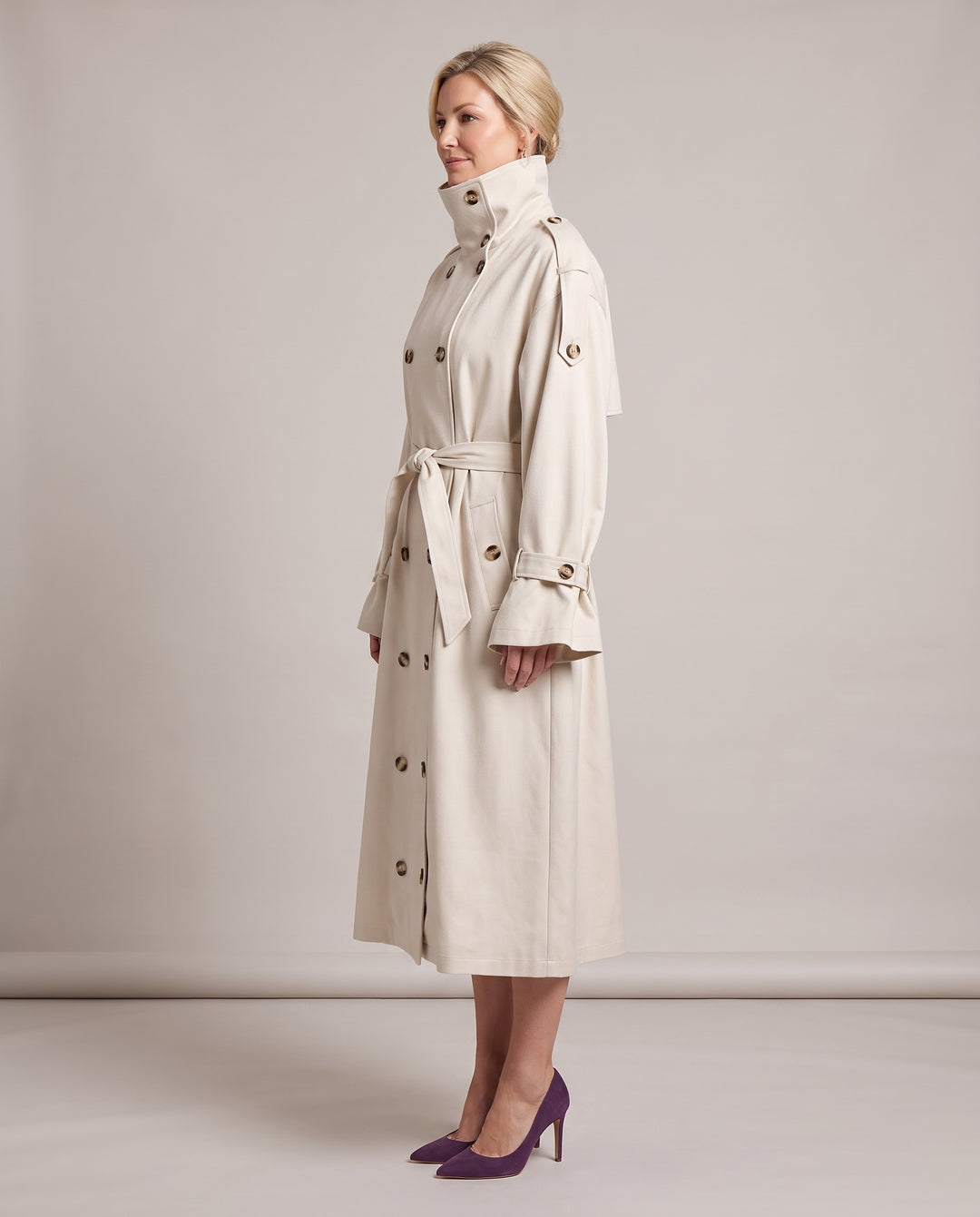 Cream Funnel Neck Trench Coat