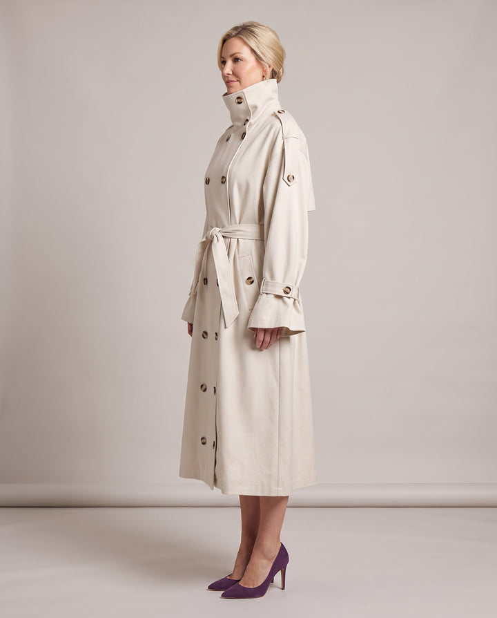 Cream Funnel Neck Trench Coat