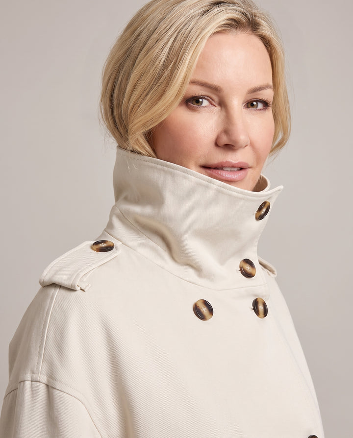 Cream Funnel Neck Trench Coat