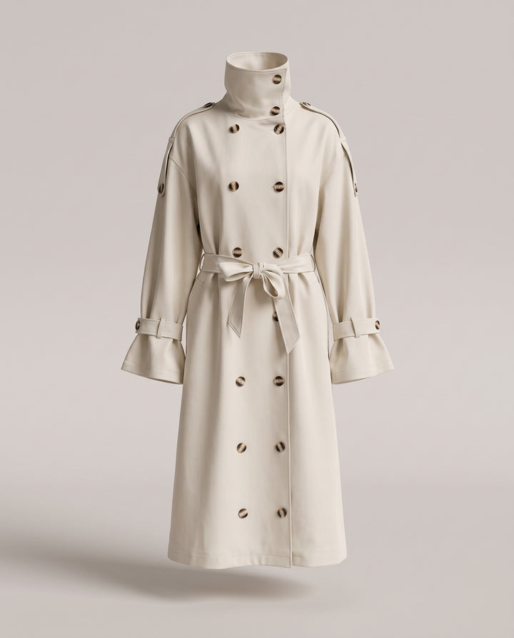 Cream Funnel Neck Trench Coat
