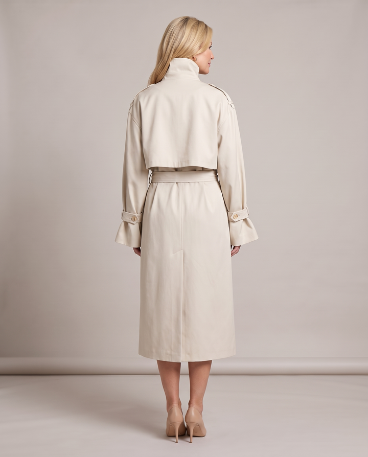 Cream Funnel Neck Trench Coat